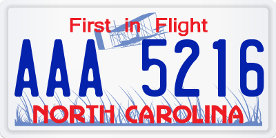 NC license plate AAA5216