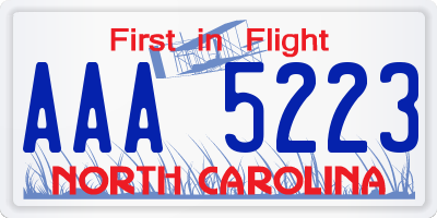 NC license plate AAA5223