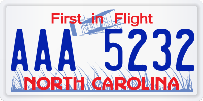 NC license plate AAA5232