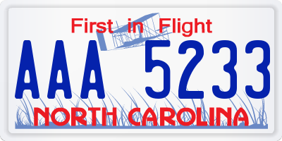 NC license plate AAA5233