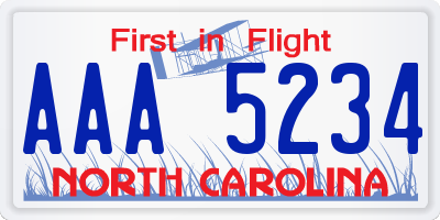 NC license plate AAA5234