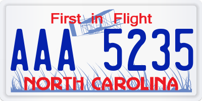 NC license plate AAA5235