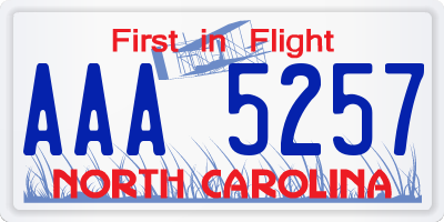 NC license plate AAA5257