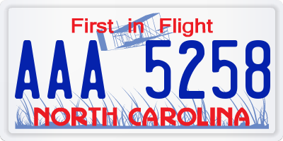 NC license plate AAA5258