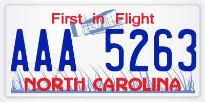 NC license plate AAA5263