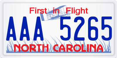 NC license plate AAA5265