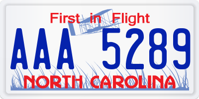 NC license plate AAA5289