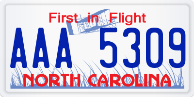 NC license plate AAA5309