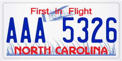 NC license plate AAA5326