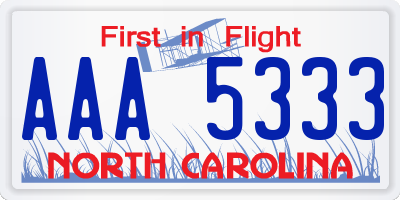 NC license plate AAA5333