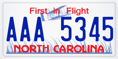 NC license plate AAA5345