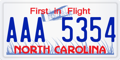 NC license plate AAA5354