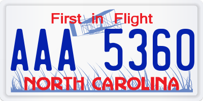 NC license plate AAA5360