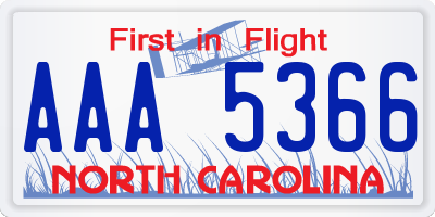 NC license plate AAA5366