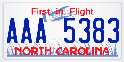 NC license plate AAA5383