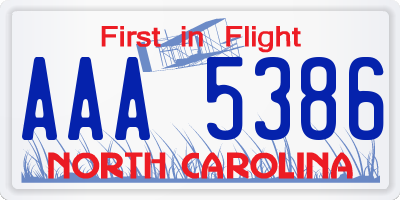 NC license plate AAA5386