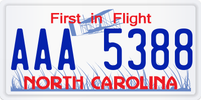 NC license plate AAA5388