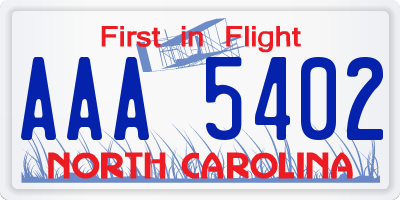 NC license plate AAA5402