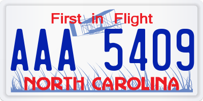 NC license plate AAA5409