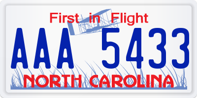 NC license plate AAA5433