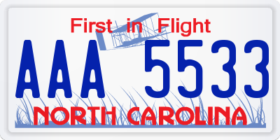 NC license plate AAA5533