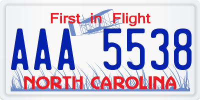 NC license plate AAA5538