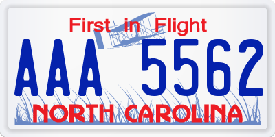 NC license plate AAA5562