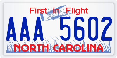 NC license plate AAA5602