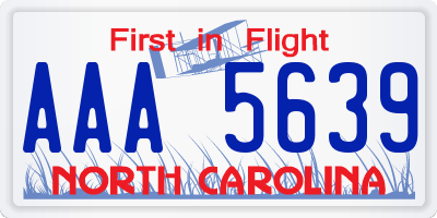 NC license plate AAA5639