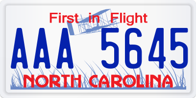 NC license plate AAA5645