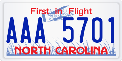NC license plate AAA5701