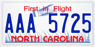 NC license plate AAA5725