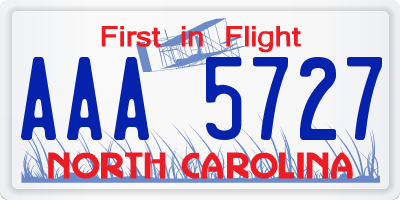 NC license plate AAA5727