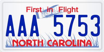 NC license plate AAA5753