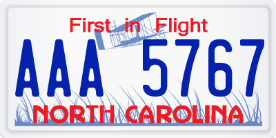 NC license plate AAA5767