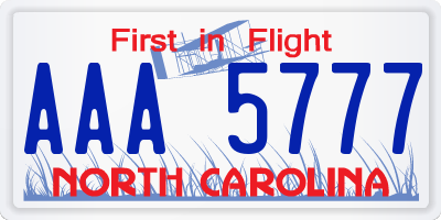 NC license plate AAA5777