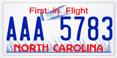 NC license plate AAA5783