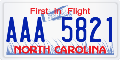 NC license plate AAA5821