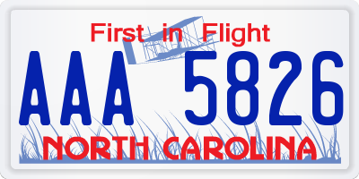 NC license plate AAA5826