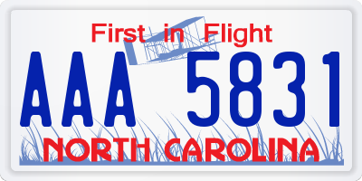 NC license plate AAA5831