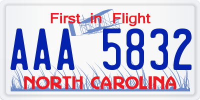 NC license plate AAA5832
