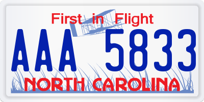 NC license plate AAA5833