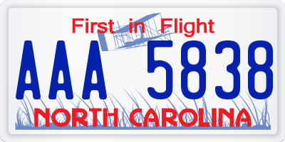 NC license plate AAA5838