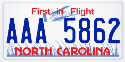 NC license plate AAA5862