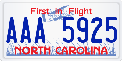 NC license plate AAA5925