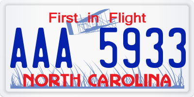 NC license plate AAA5933