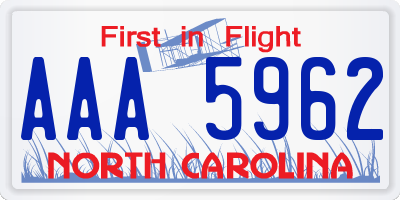 NC license plate AAA5962