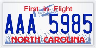 NC license plate AAA5985