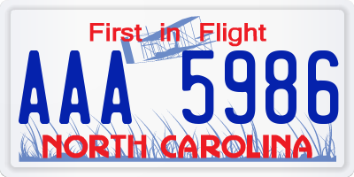 NC license plate AAA5986