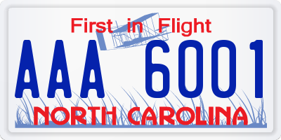 NC license plate AAA6001